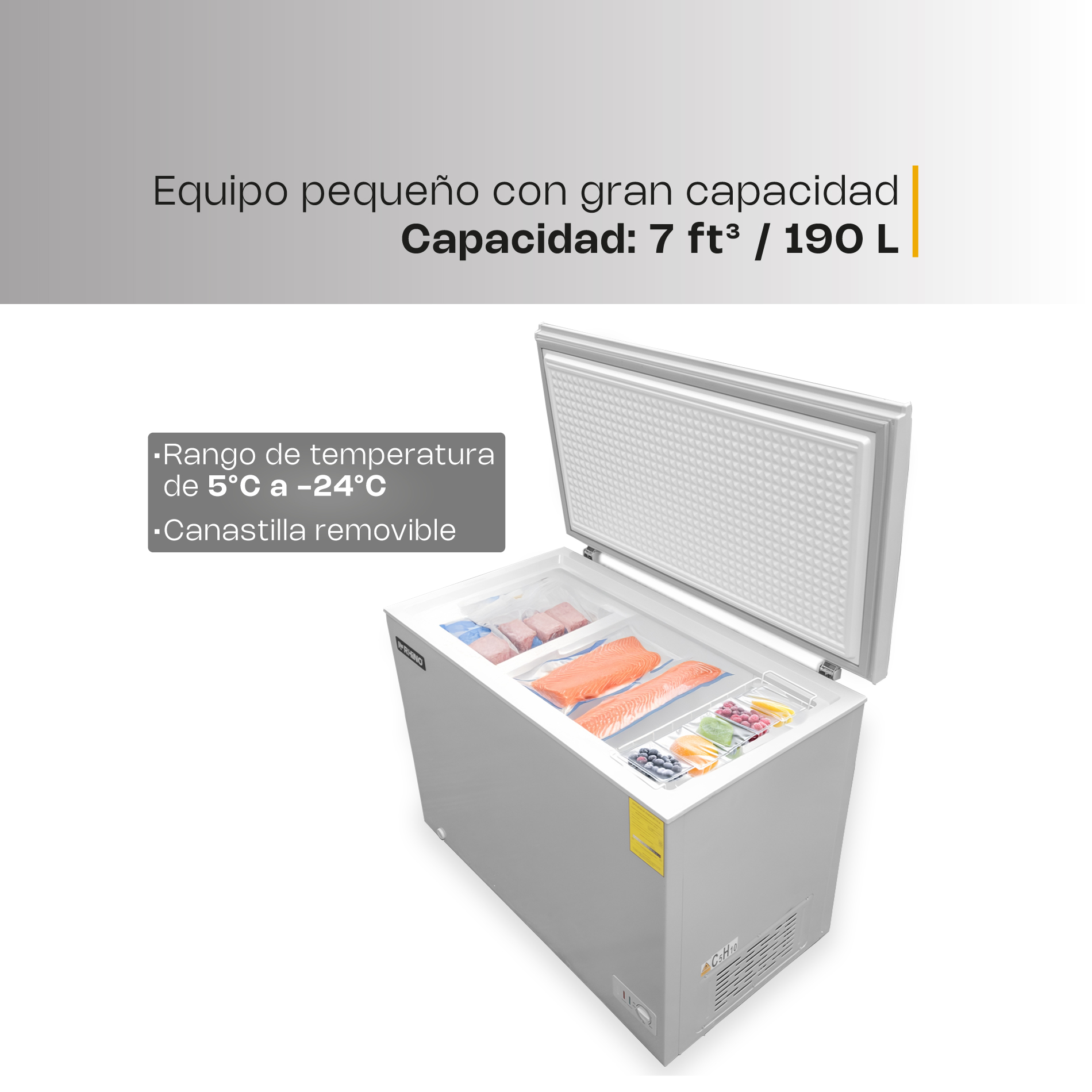 Congelador Horizontal Rhino 7 Pies 190L Refrigerador Y Congelador 