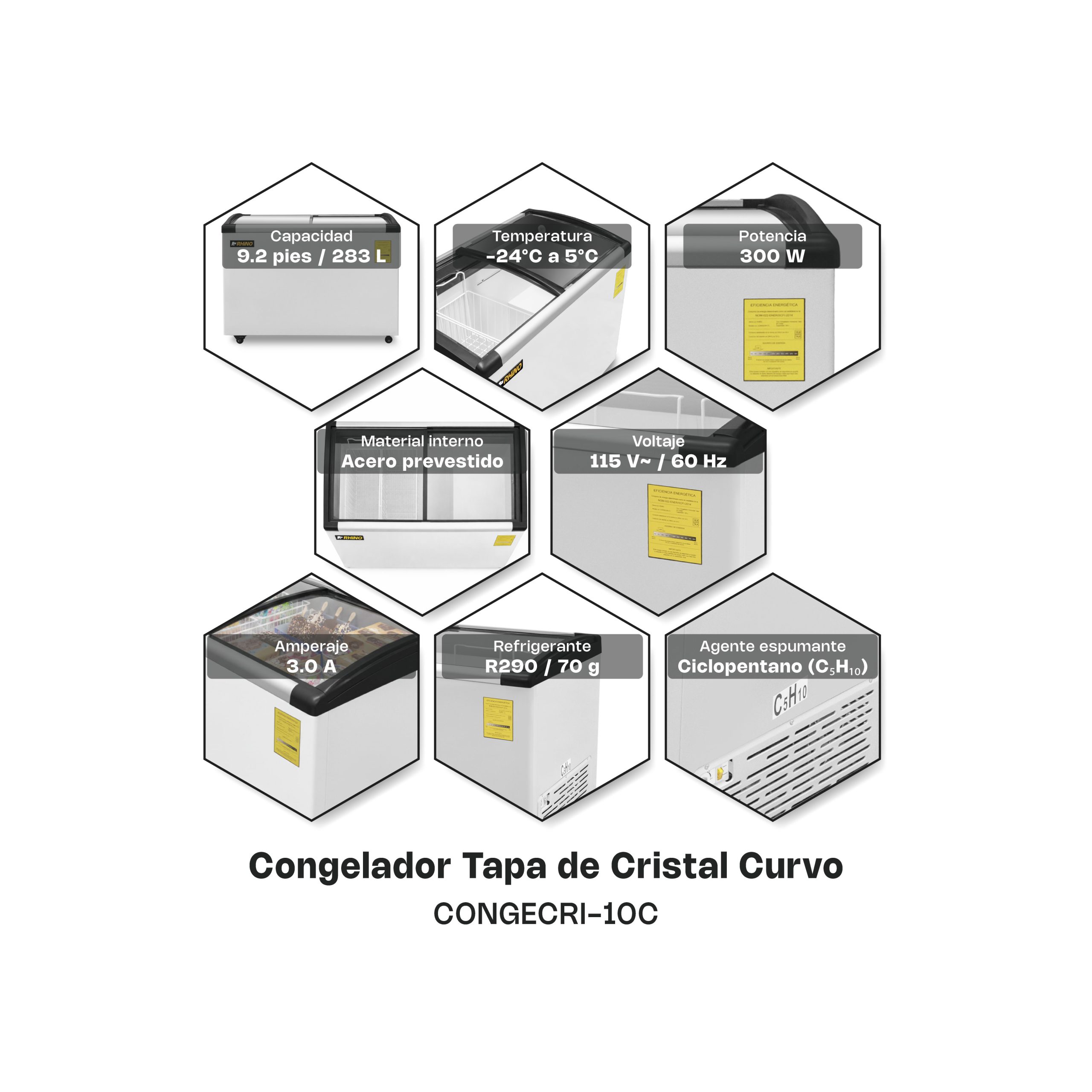 Congelador Tapa de Cristal Curvo 10 pies