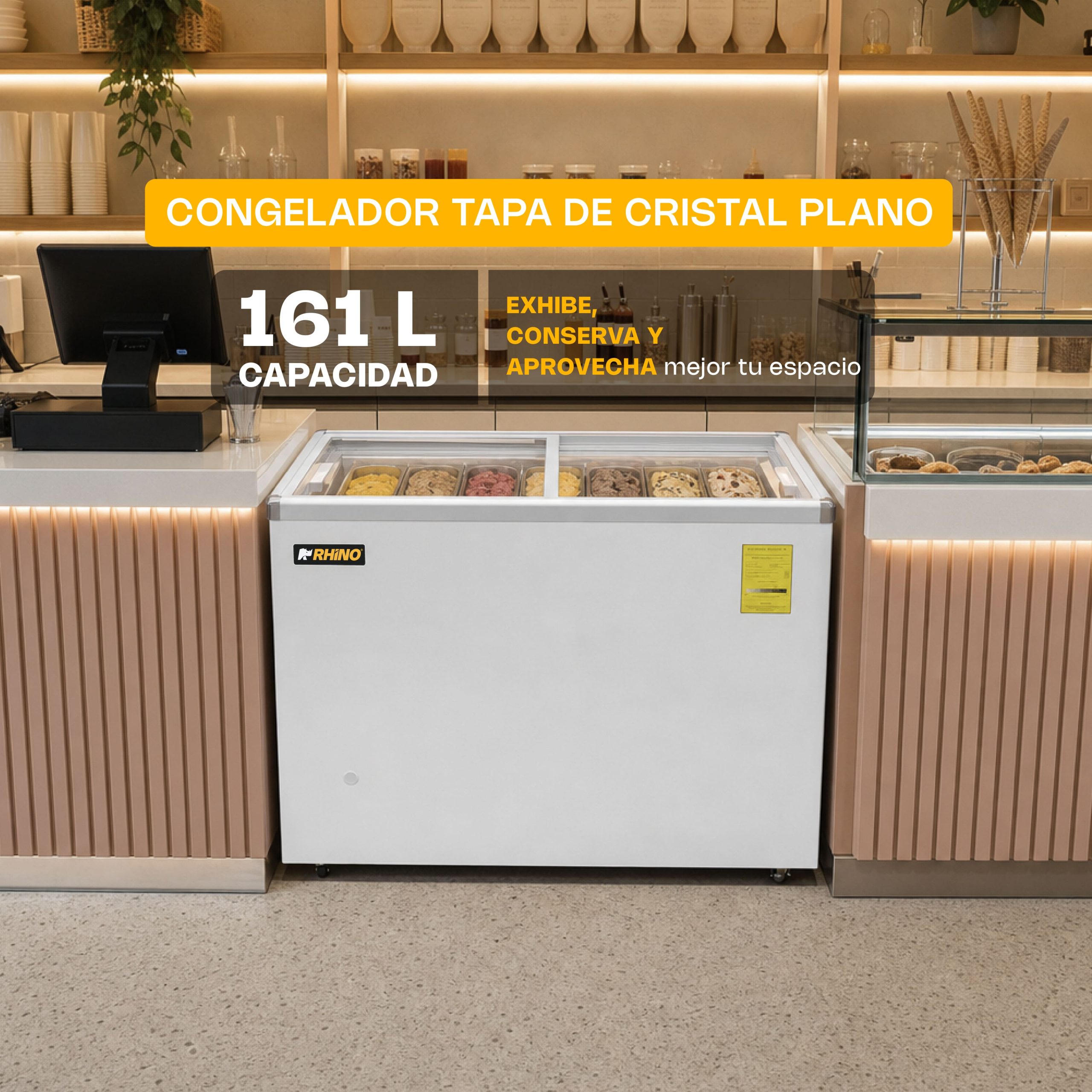 Congelador Tapa de Cristal Plano