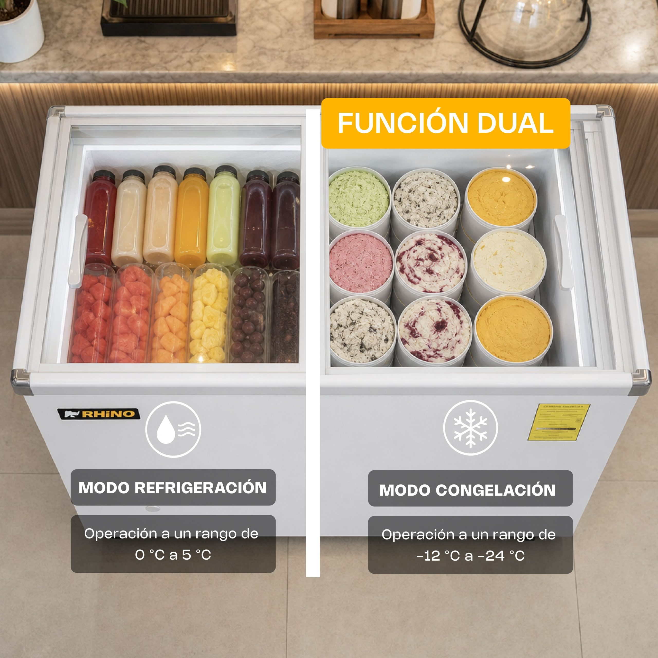 Congelador Tapa de Cristal Plano